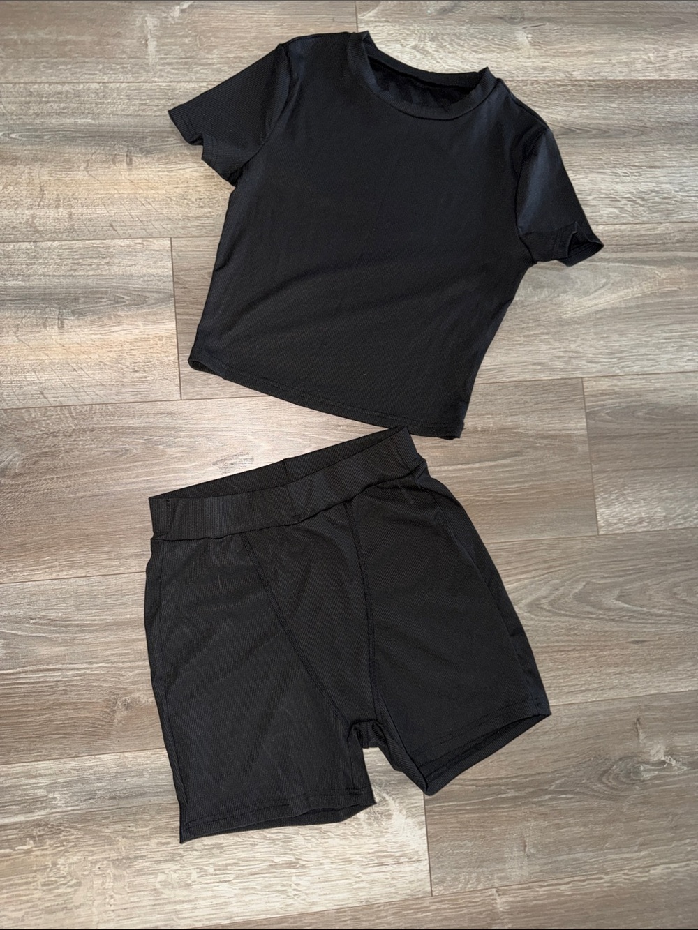 Women's Black Baby Tee & Bike Shorts Set- High-Waist Performance